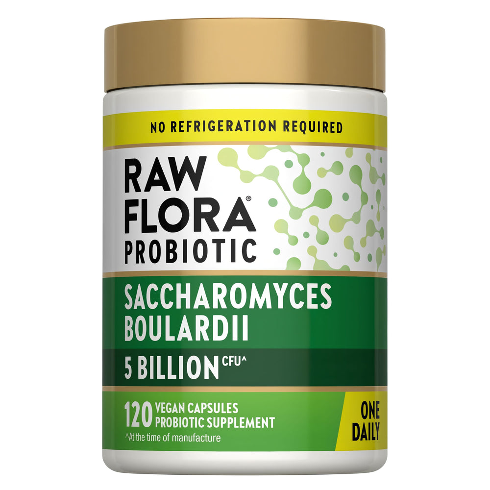Raw Flora Saccharomyces Boulardii Probiotics Supplement | 250 mg | 120 Capsules | 5 Billion CFU | Vegan & Gluten Free