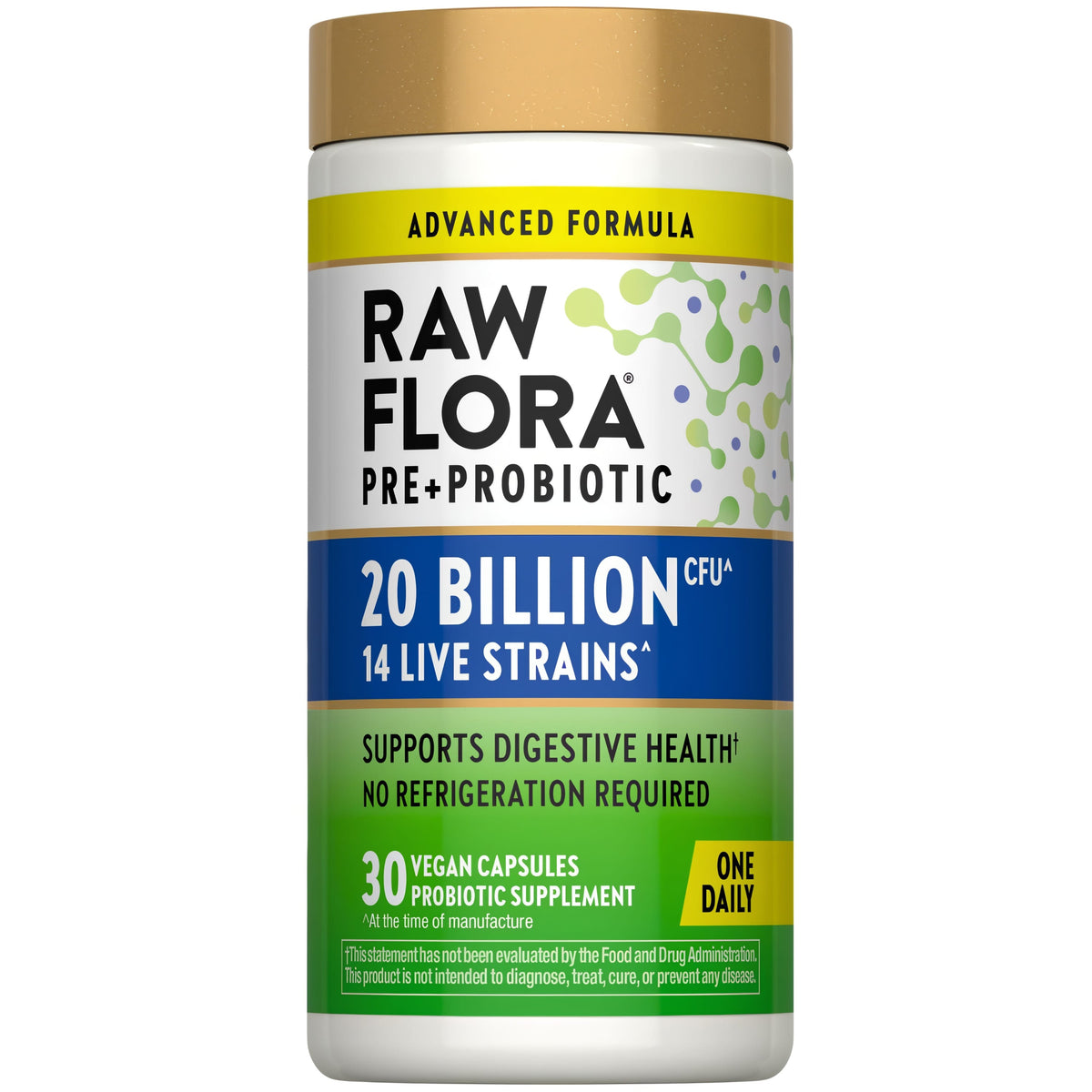 Raw Flora Probiotics for Women and Men | with Prebiotic | 30 Capsules | 20 Billion CFU | Supports Digestive Health | Vegan & Gluten Free Supplement