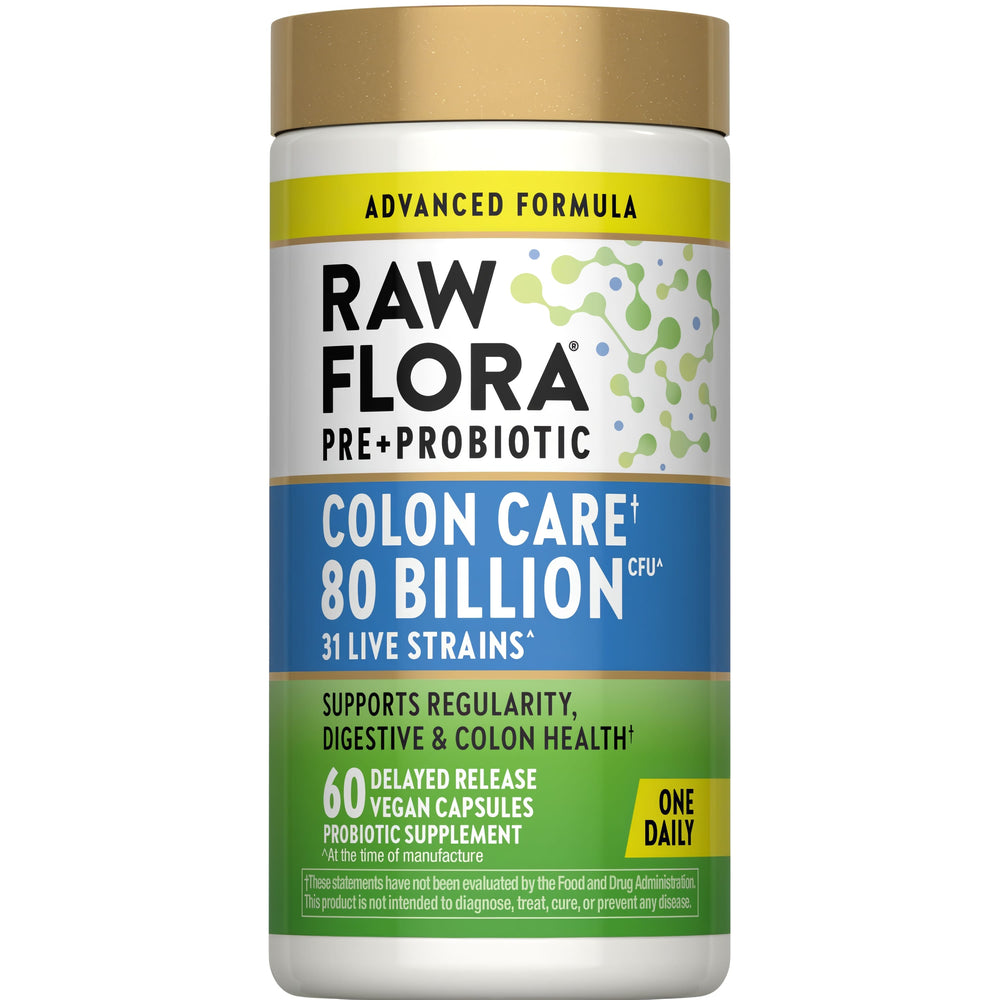 Raw Flora Colon Care Probiotics Capsules | 80 Billion CFU | 60 Count | Supports Digestive and Colon Health | Vegan & Gluten Free Supplement