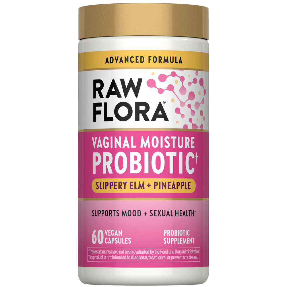 Raw Flora Vaginal Moisture Probiotics for Women | 60 Capsules | with Slippery Elm and Pineapple | Vegan & Gluten Free Supplement