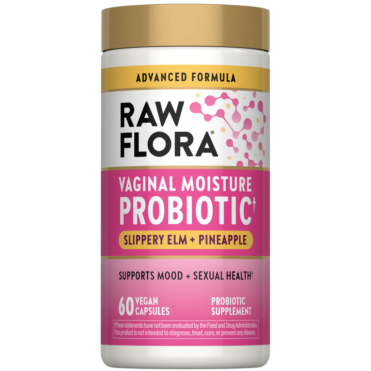 Raw Flora Vaginal Moisture Probiotics for Women | 60 Capsules | with Slippery Elm and Pineapple | Vegan & Gluten Free Supplement
