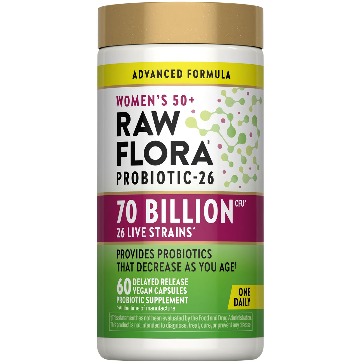 Raw Flora Probiotics for Women 50+ | 70 Billion CFU | 60 Capsules | with Prebiotic | Vegan & Gluten Free Supplement