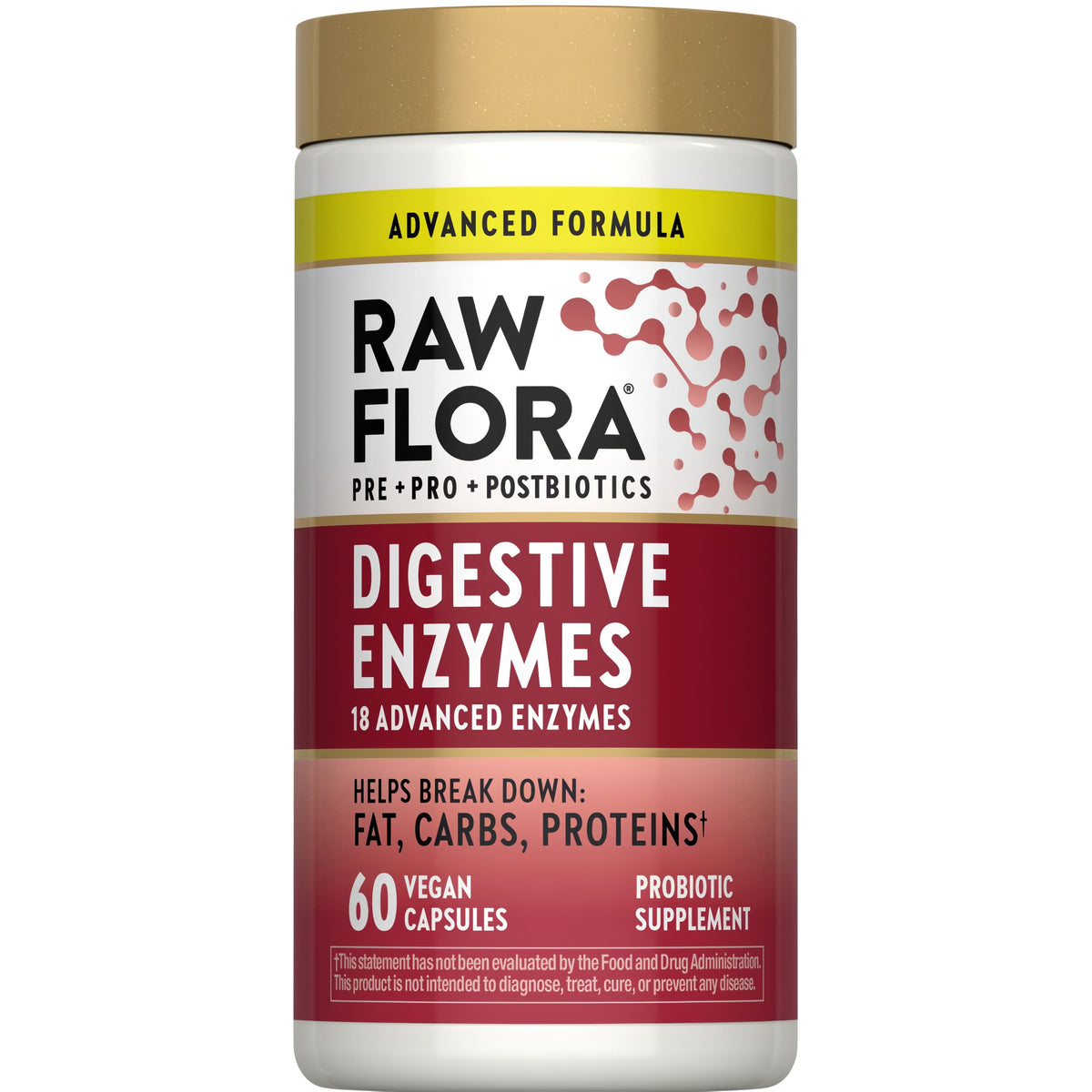 Raw Flora Digestive Enzymes for Women and Men | with Probiotics & Prebiotics | 60 Vegan Capsules | Gluten Free Supplement