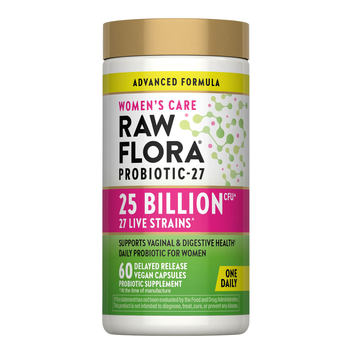 Raw Flora Probiotics for Women | with Prebiotic | 60 Capsules | Supports Digestive Health | 25 Billion CFU | Vegan & Gluten Free Supplement