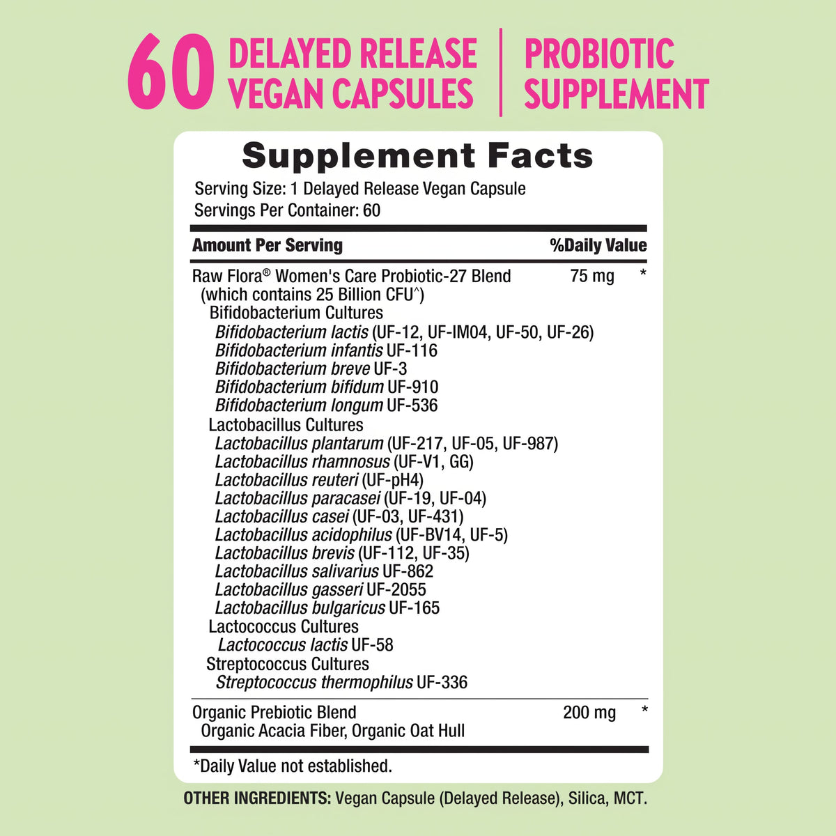 Raw Flora Probiotics for Women | with Prebiotic | 60 Capsules | Supports Digestive Health | 25 Billion CFU | Vegan & Gluten Free Supplement