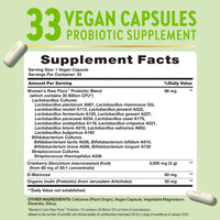 Supplement Facts for Raw Flora 30 Billion Women's Probiotic, 33 capsules.