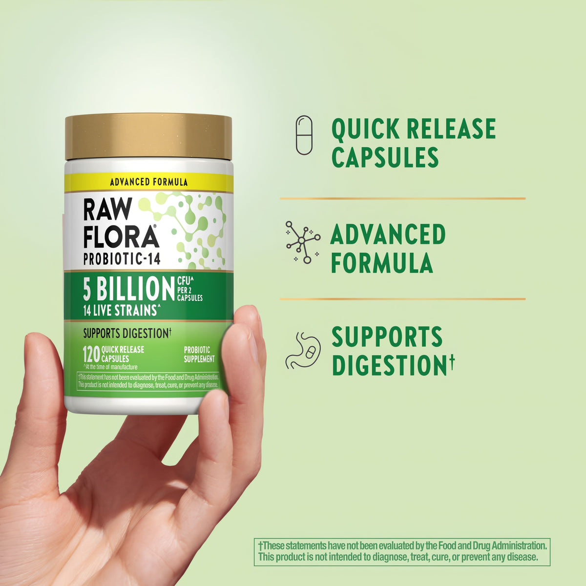 Raw Flora Probiotics for Women and Men | 120 Capsules | Supports Digestion | 5 Billion CFU | Gluten Free Supplement