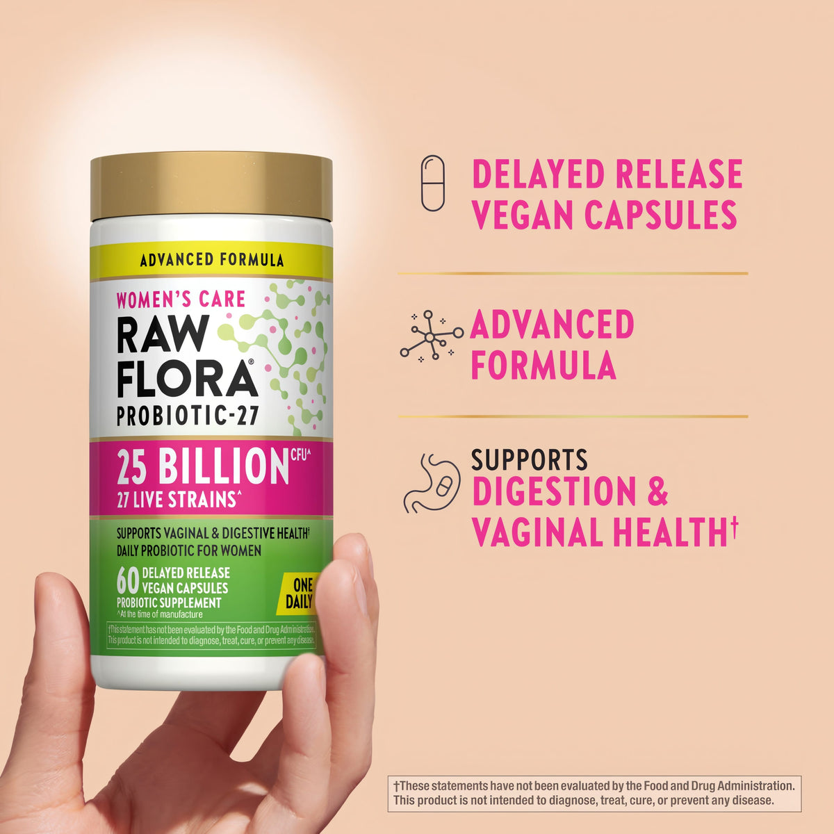 Raw Flora Probiotics for Women | with Prebiotic | 60 Capsules | Supports Digestive Health | 25 Billion CFU | Vegan & Gluten Free Supplement