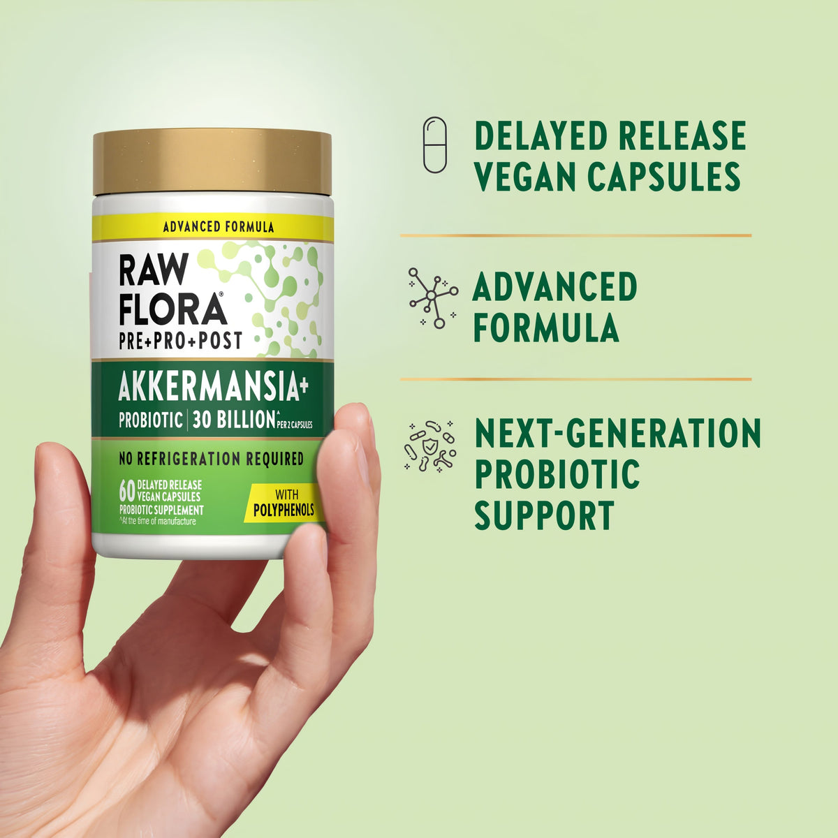 Raw Flora Akkermansia Muciniphila Probiotic | 60 Capsules | 30 Billion CFU | Vegan & Gluten Free Supplement