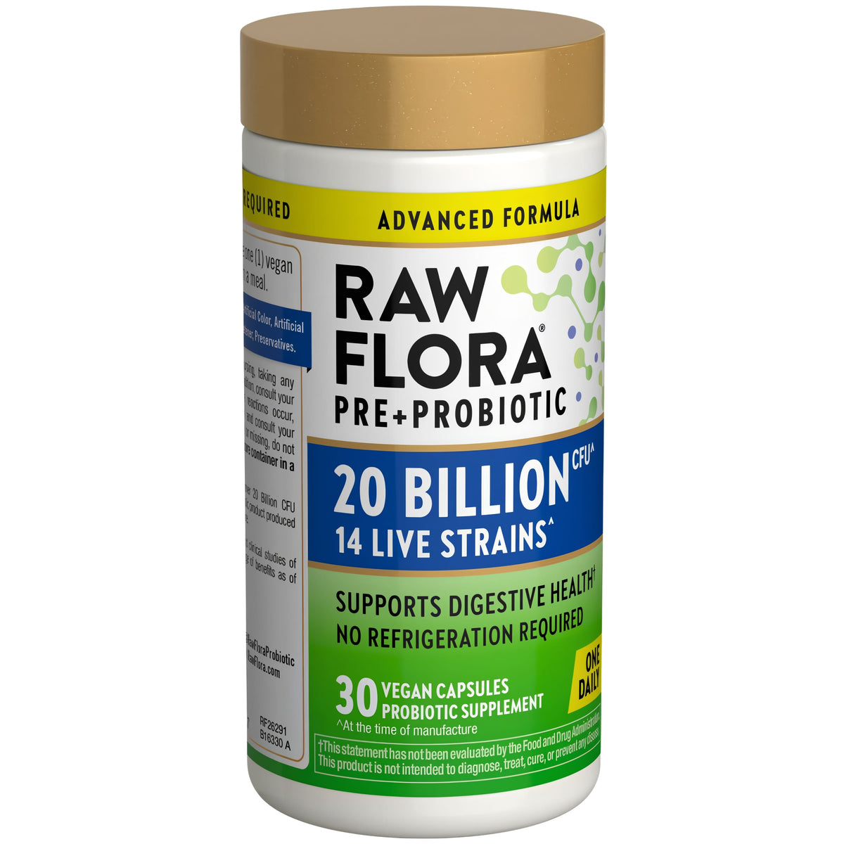 Raw Flora Probiotics for Women and Men | with Prebiotic | 30 Capsules | 20 Billion CFU | Supports Digestive Health | Vegan & Gluten Free Supplement