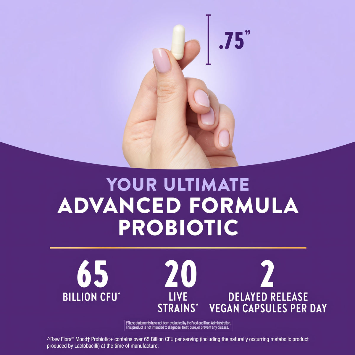 Raw Flora Mood Probiotic | 65 Billion CFU | 30 Capsules | with Ashwagandha | Vegan & Gluten Free Supplement
