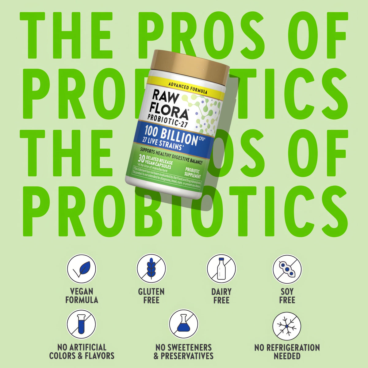 Dietary Attributes bottle with icons indicating Vegan Formula, Gluten Free, Dairy Free, Soy Free, No Artificial Additives.