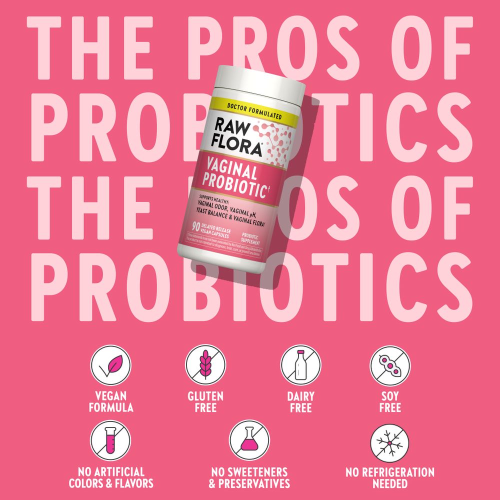 Vaginal Probiotic bottle: Vegan Formula, Gluten Free, Dairy Free, No Artificial Colors & Flavors, No Sweeteners & Preservatives, No Refrigeration Needed