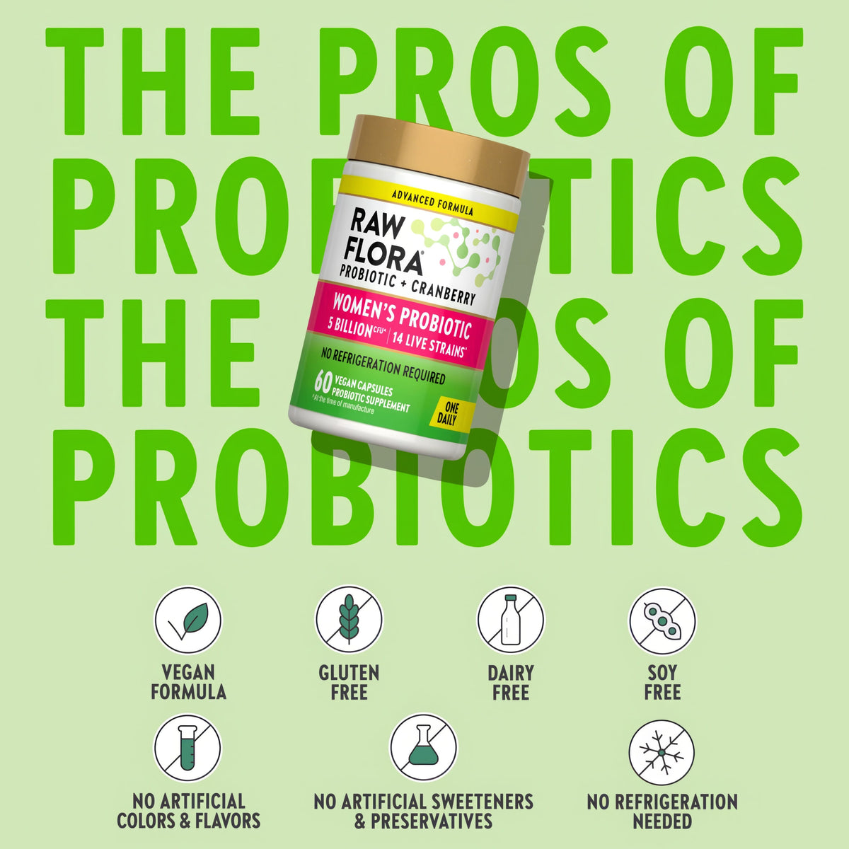 Raw Flora Probiotics for Women | with Cranberry | 5 Billion CFU | 60 Capsules | Vegan & Gluten Free Supplement