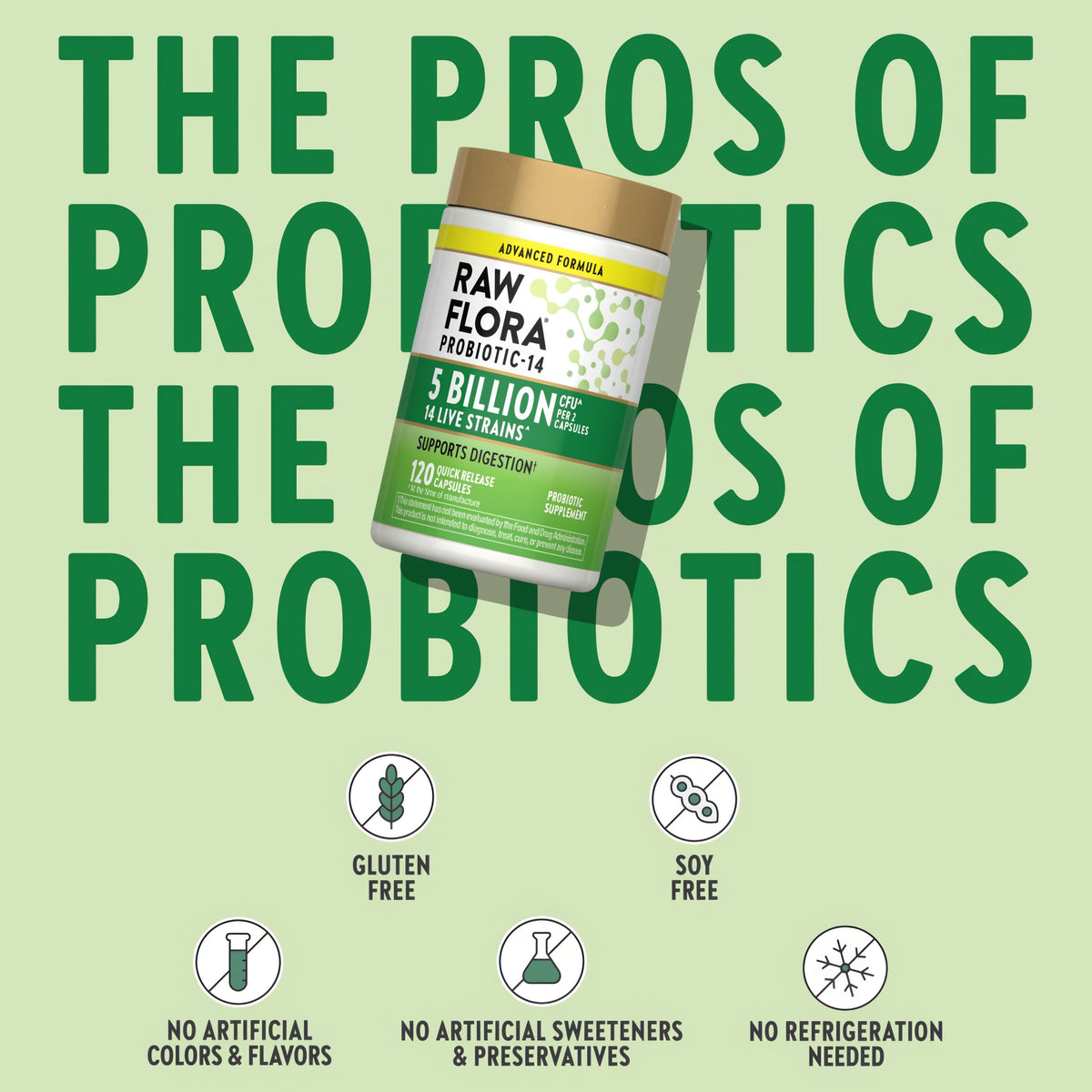 Raw Flora Probiotics for Women and Men | 120 Capsules | Supports Digestion | 5 Billion CFU | Gluten Free Supplement